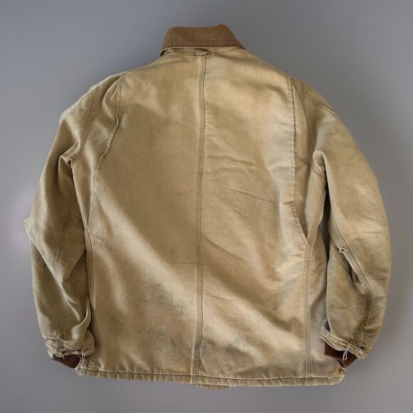 CARHARTT  Duck Chore Coat Tan 2XL Distressed Blanket Lined Workwear - Picture 2 of 12